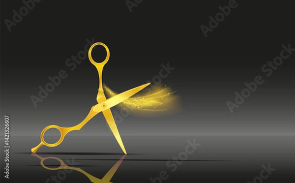 Obraz Close-up, golden metal hair clippers with highlights of light. 
 Vector illustration