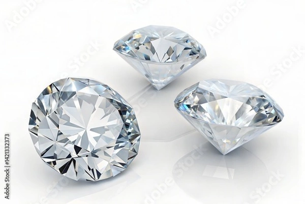 Fototapeta Three exquisite shiny diamonds isolated on a white background (Diamond)