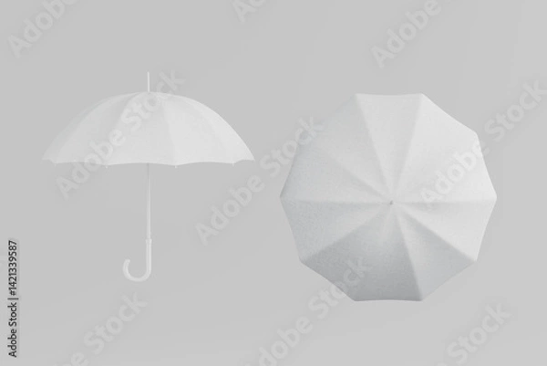 Fototapeta Open White Umbrella in Clay Style. 3d Rendering