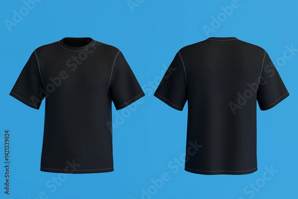 Fototapeta Blank Black T Shirt Front and Back Mockup Template for Your Design, Branding, Print and Store. 3d Rendering
