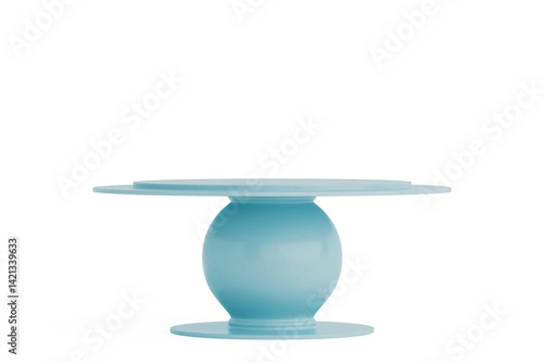 Fototapeta Glossy Blue Stylish Turquoise Cake Stand, Round Pedestal Table with Spherical Base, Modern Minimal Style and Futuristic Clean Design. 3d Rendering