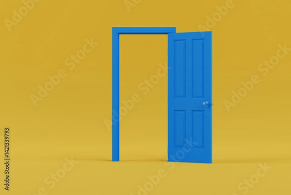 Fototapeta Opened Blue Door Web Icon. 3d Rendering
