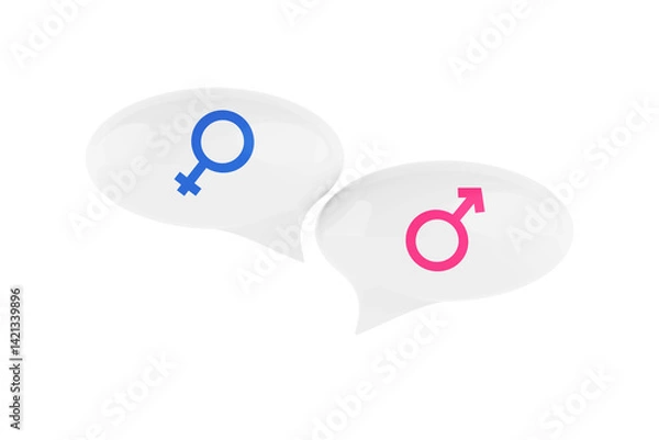 Fototapeta Speech Bubbles with Gender Male and Female Sign Symbol. 3d Rendering