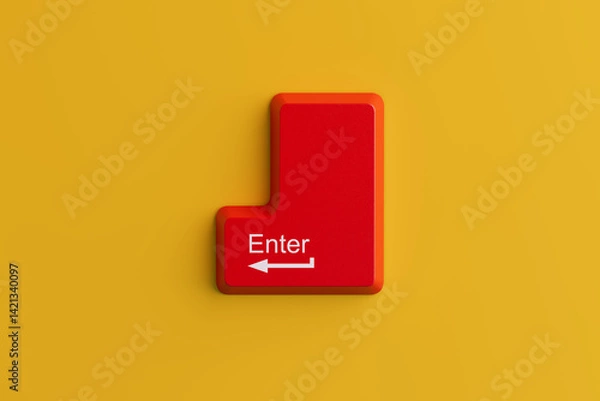 Fototapeta Large Red Enter Key Button from Computer Keyboard. 3d Rendering