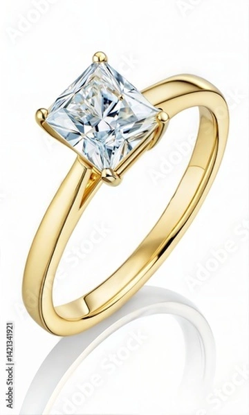 Obraz Yellow gold engagement ring with a radiant-cut diamond (Diamond)