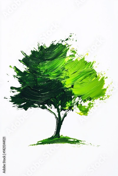 Obraz Abstract Green Tree Painting Symbolizing Sustainability and Nature. Generative AI