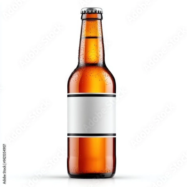 Fototapeta Amber bottle with blank label on white background