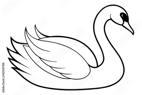 Obraz swan silhouette line art vector illustration with a white background