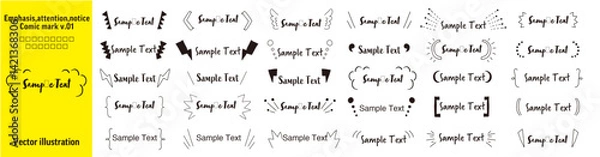 Obraz 手書き風 強調・注目コミックマーク ベクター素材集 (飾り罫/シンプル/アテンション/編集可能)
