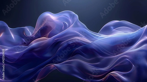 Fototapeta Serene undulating deep blue abstract waves, artistic digital render
