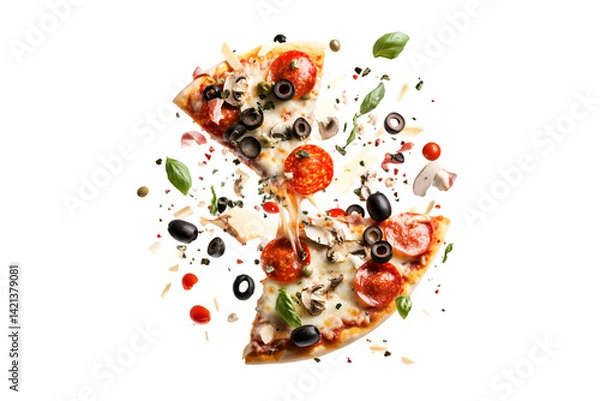 Obraz Delicious Pizza Slice Exploding with Toppings
