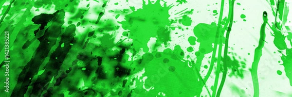 Obraz Panoramic image. Green blobs on white lacquer surface. Abstract background