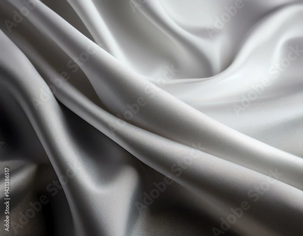 Obraz A smooth, flowing silver satin fabric draped elegantly, showcasing its soft texture.