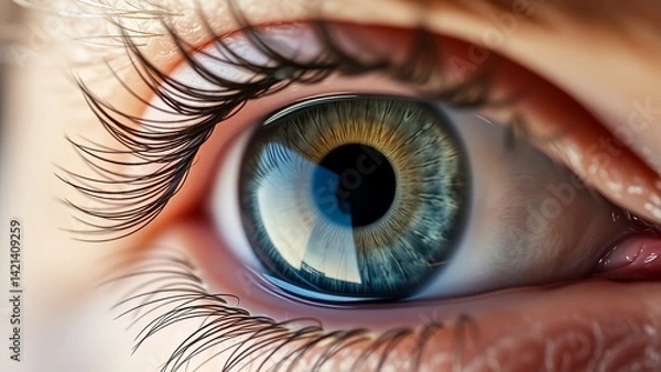 Fototapeta Close-Up Of A Girl'S Large Eye With Long Eyelashes