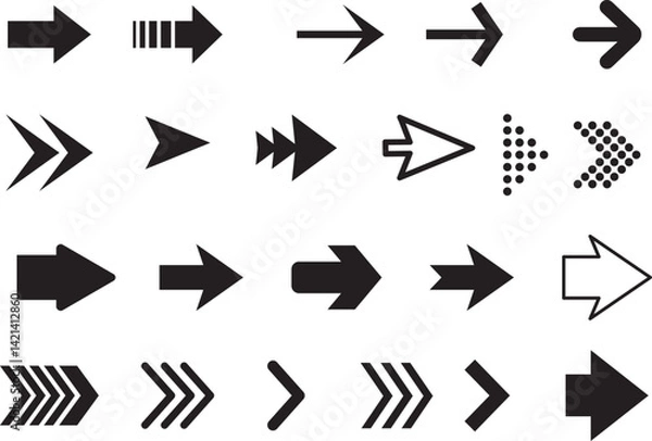 Fototapeta Set arrow icons. Collection different arrows sign. Set different cursor arrow direction symbols in flat style. Black arrows icons – stock vector