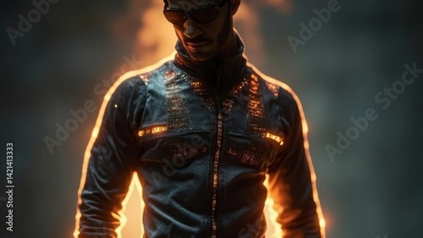 Fototapeta Control system glowing jacket with orange embedded stripes