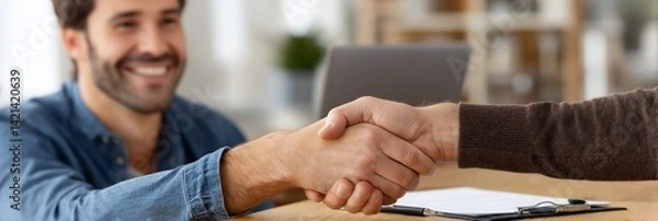 Obraz Two people shaking hands, a friendly business deal