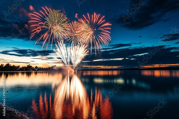 Obraz fireworks over the river