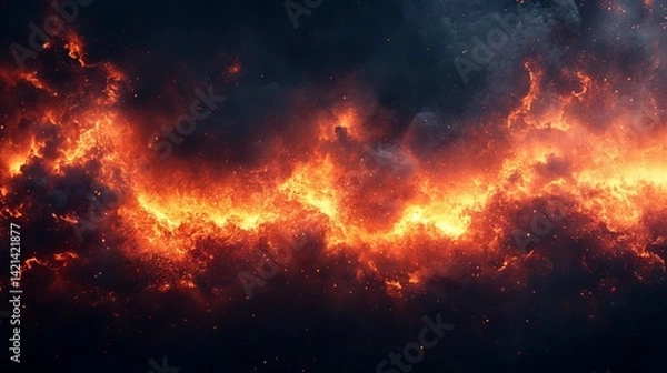 Fototapeta Nebulaic Inferno: A Vivid Display of Cosmic Fire and Ethereal Energy in Space, Abstract Space background with glowing plasma fire burning cloud explosion