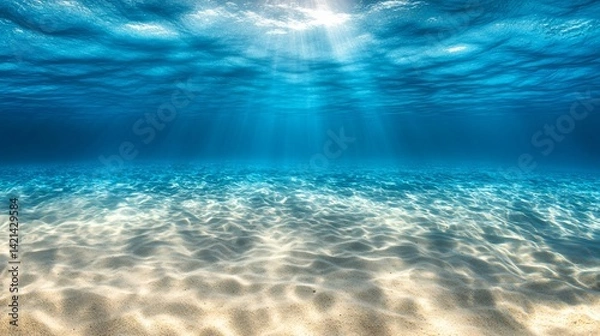 Fototapeta Tranquil underwater scene with clear blue water and soft light created with Generative AI technology