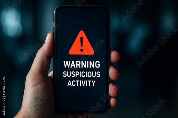 Obraz Mobile Security Alert Showing Warning Message On Smartphone Screen, Generated AI