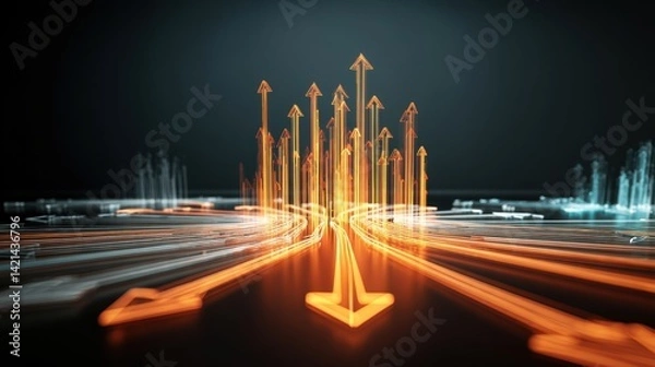 Fototapeta Dynamic Abstract Design with Glowing Arrows Representing Growth and Progress in Technology