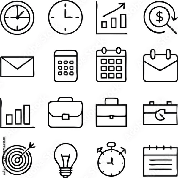 Fototapeta Business Management Icon Set | Strategy, Teamwork & Office Line Vector Collection