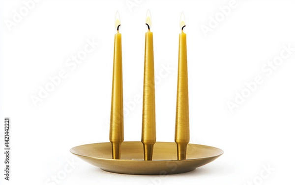 Fototapeta Simple Brass Advent Candle Holder Isolated on white background.