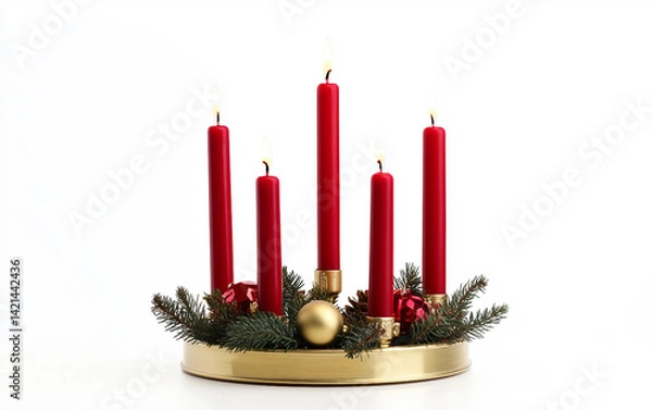 Fototapeta Elegant Brass Candle Holder for Advent Isolated on white background.