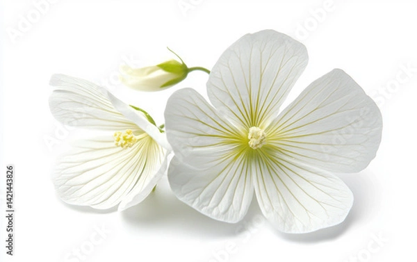 Fototapeta Minimalist White Blossom with Smooth Petals Isolated on white background.