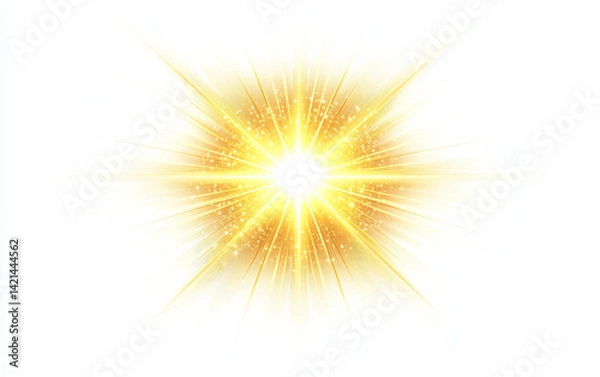 Fototapeta Single Golden Star with Radiating Light Isolated on white background.