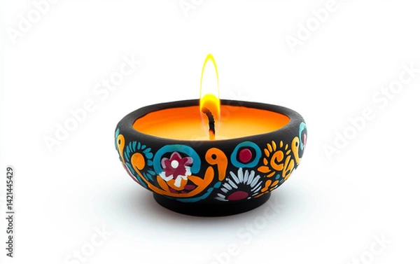 Fototapeta Vibrant Day of the Dead Candle with Festive Patterns Isolated on white background.