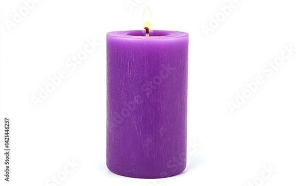 Fototapeta Single Purple Advent Candle with a Soft Glow Isolated on white background.