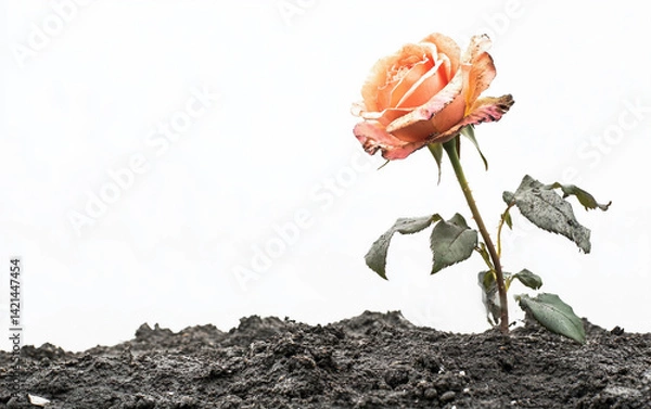 Fototapeta Single Rose Symbolizing Sacrifice Isolated on white background.