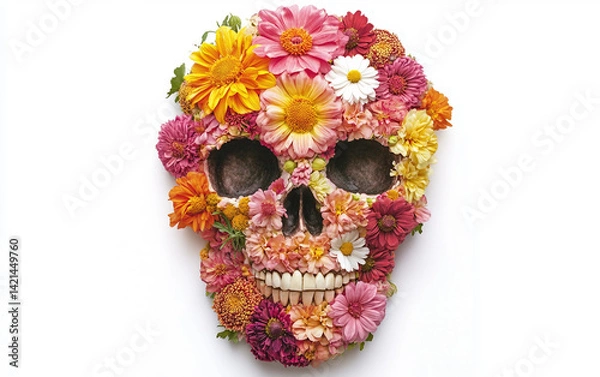 Fototapeta Nature-Inspired Skull Created with Flowers Isolated on white background.