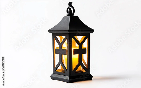 Fototapeta Mini Advent Lantern Illuminating Faith Isolated on white background.