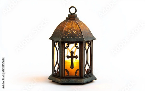 Fototapeta Small Advent Lantern with a Cross Design Isolated on white background.