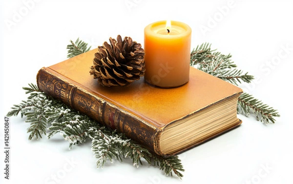 Fototapeta Small Advent Prayer Book with a Candle on Top Isolated on white background.