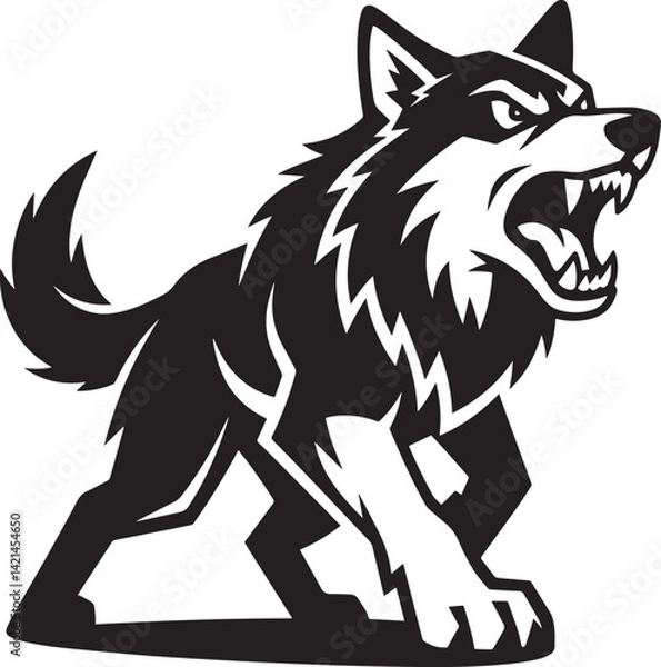 Fototapeta Stylized angry wolf vector, minimalist monochrome logo, bold geometric lines, transparent background, suits branding
