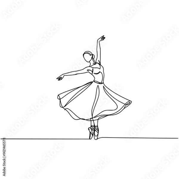 Fototapeta Continuous Line Drawing of a Ballet Dancer in Graceful Pose