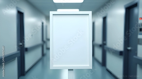 Fototapeta Blank empty white picture frame mockup in a hospital corridor guidance or announcements yet to come. Generated ai 