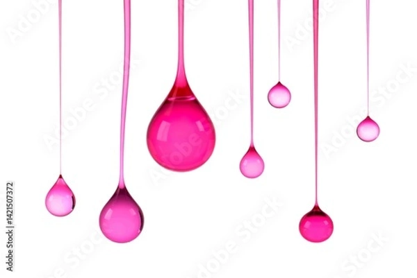 Fototapeta closeup drops of pink water isolated on white background,abstract pattern