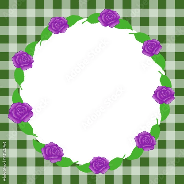 Fototapeta Rose frame, Rose frame with checkered background, Checkered rose frame, Purple rose frame, Purple rose frame
