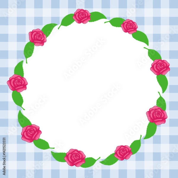 Fototapeta Rose frame, Rose frame with checkered background, Checkered rose frame, Pink rose frame, Pink rose frame