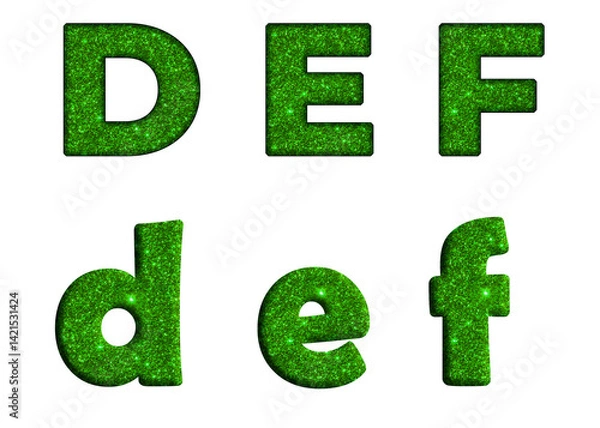 Fototapeta Green glitter Bling texture Foil font  D, E, F  Alphabet letter text typography font  copy.png