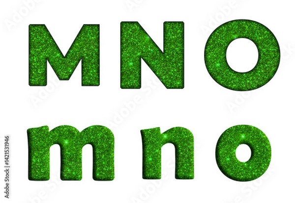 Fototapeta Green glitter Bling texture Foil font  M, N, O  Alphabet letter text typography font  copy.png