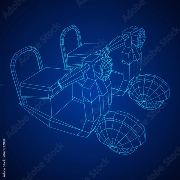 Fototapeta Delivery scooter for lifestyle design courier. Business express delivery concept. Wireframe low poly mesh vector illustration
