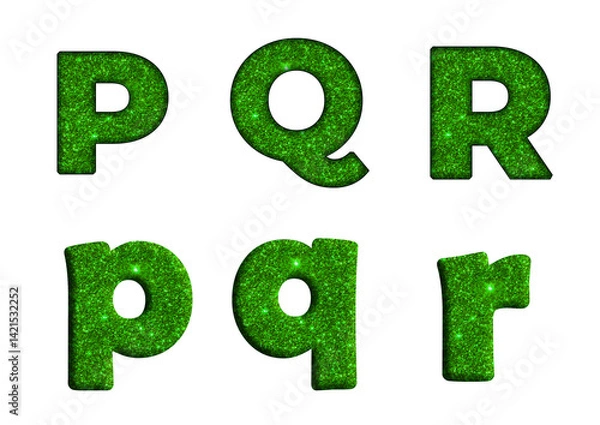 Fototapeta Green glitter Bling texture Foil font  P, Q, R  Alphabet letter text typography font  copy.png