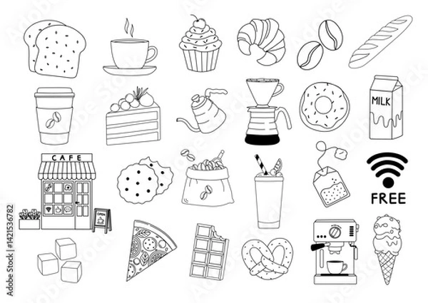 Obraz Cafe illustration drawing set icon