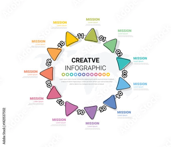 Fototapeta Template for cycle diagram, graph, presentation and round chart. Business concept with 11 equal options, parts, steps or processes.